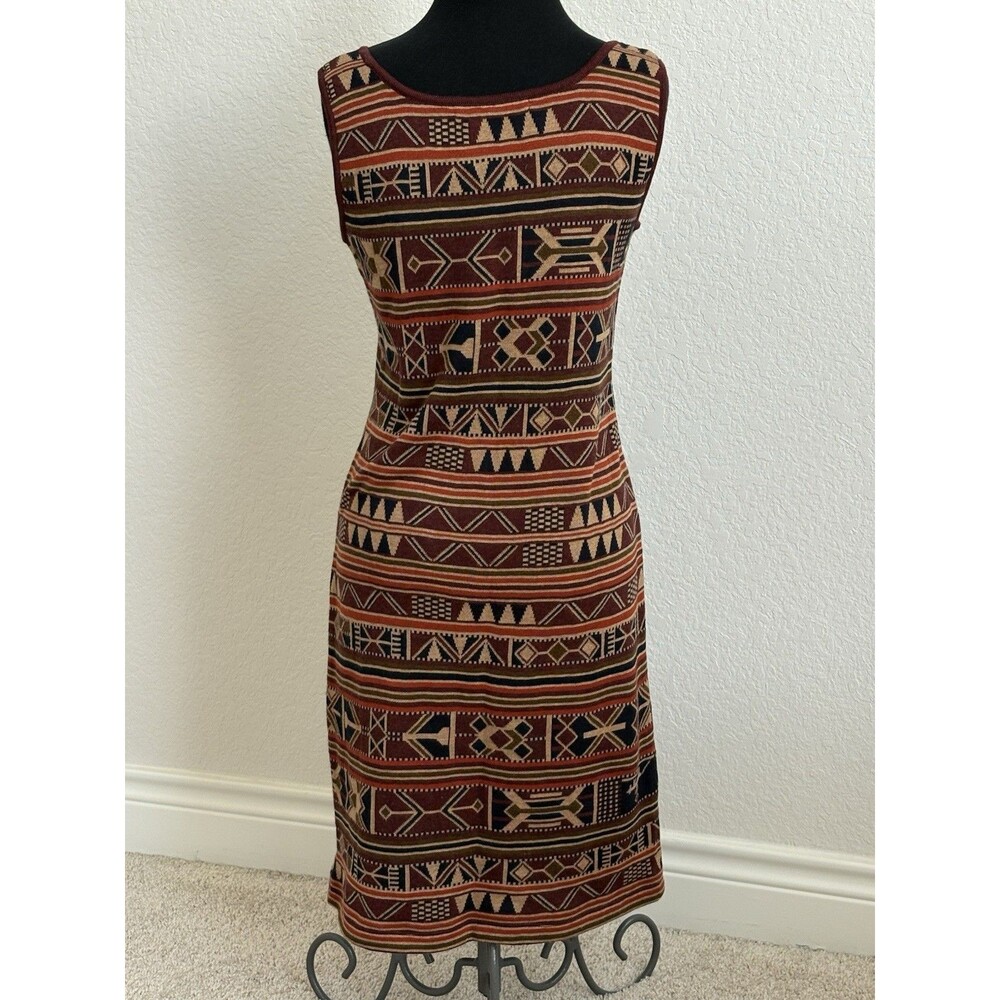 Peruvian Connection Sakalava Geometric Ikat Knit Tank Dress, Women’s S Earthy - Picture 2 of 6